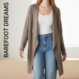 Women's Barefoot Dreams Brown Bamboo Chic Lite Cardigan S/M